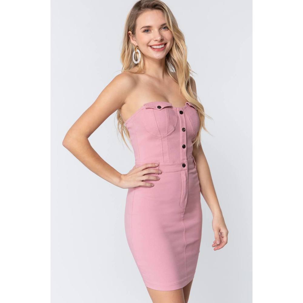 Strapless Button Down Mini Dress - Picture 3 of 7